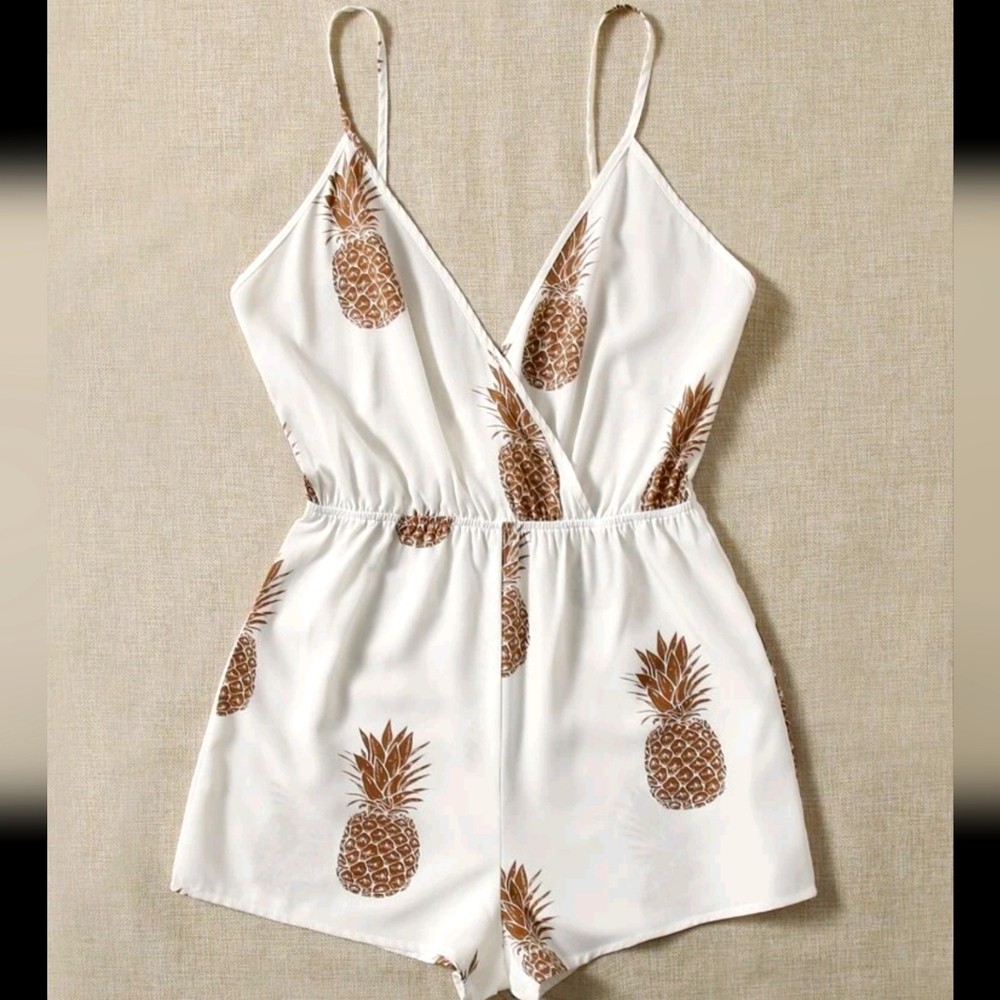 Shein Vcay pineapple print backless cami romper